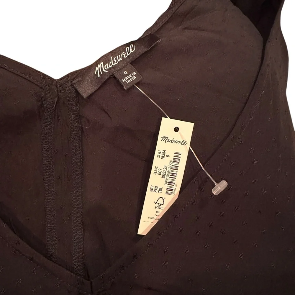 Madewell Ruched V Neck Jacquard Top Minimalist Texture Black Side Zip Size 0 NWT
